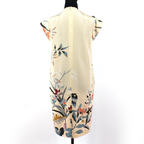 Etro Silk Pale Peach Floral Design V-Neck Knee Length Shift Dress 40 - Picture 5 of 8